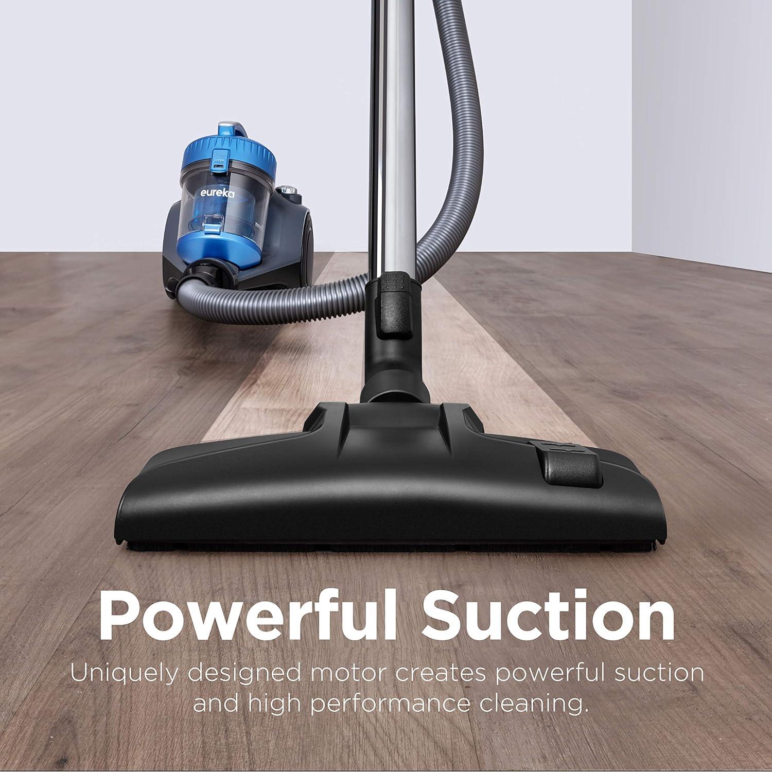 imageEureka Bagless Canister Vacuum with Washable HEPA Filter 16KPA Suction for CarpetsHard Floors Compact Design with 3 Cleaning Tools 2Motor Household Vacuum Lightweight and Easy ManeuverableBlue