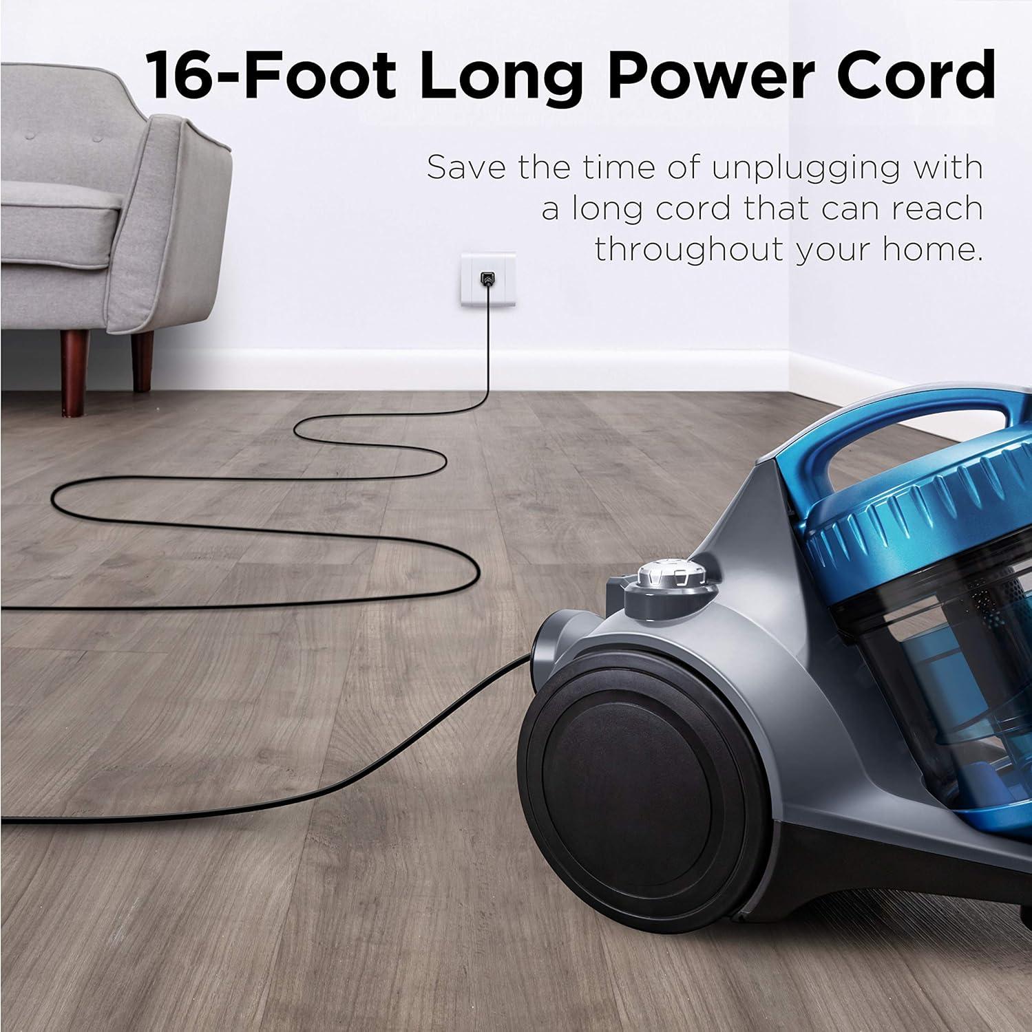 imageEureka Bagless Canister Vacuum with Washable HEPA Filter 16KPA Suction for CarpetsHard Floors Compact Design with 3 Cleaning Tools 2Motor Household Vacuum Lightweight and Easy ManeuverableBlue