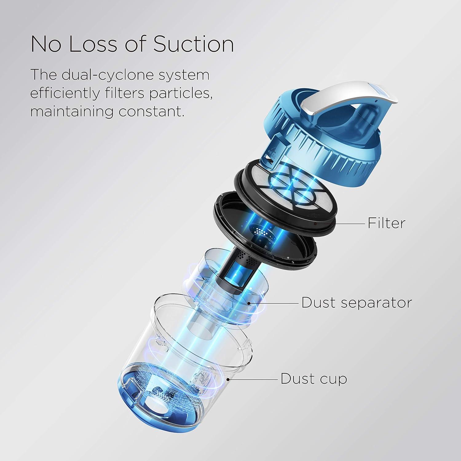imageEureka Bagless Canister Vacuum with Washable HEPA Filter 16KPA Suction for CarpetsHard Floors Compact Design with 3 Cleaning Tools 2Motor Household Vacuum Lightweight and Easy ManeuverableW Filter  Blue