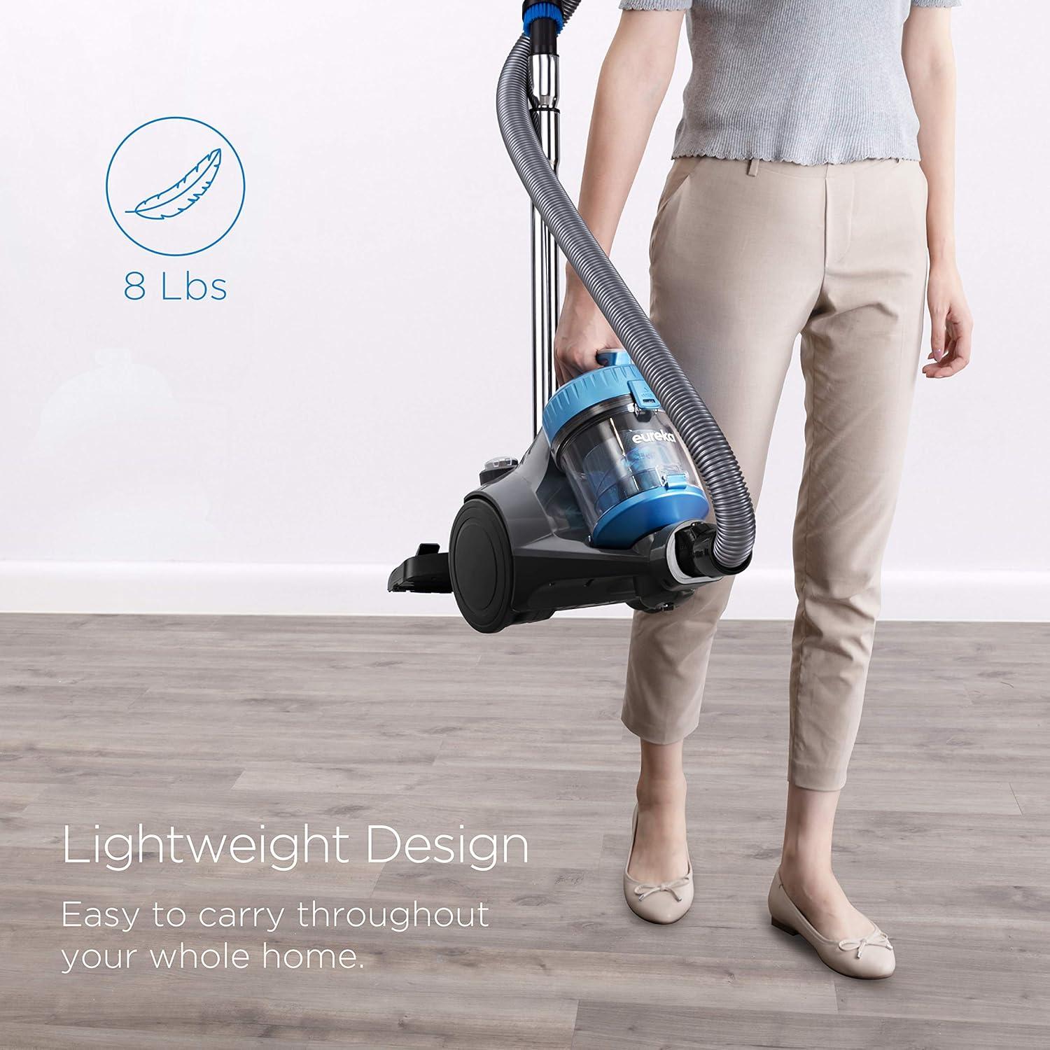 imageEureka Bagless Canister Vacuum with Washable HEPA Filter 16KPA Suction for CarpetsHard Floors Compact Design with 3 Cleaning Tools 2Motor Household Vacuum Lightweight and Easy ManeuverableW Filter  Blue