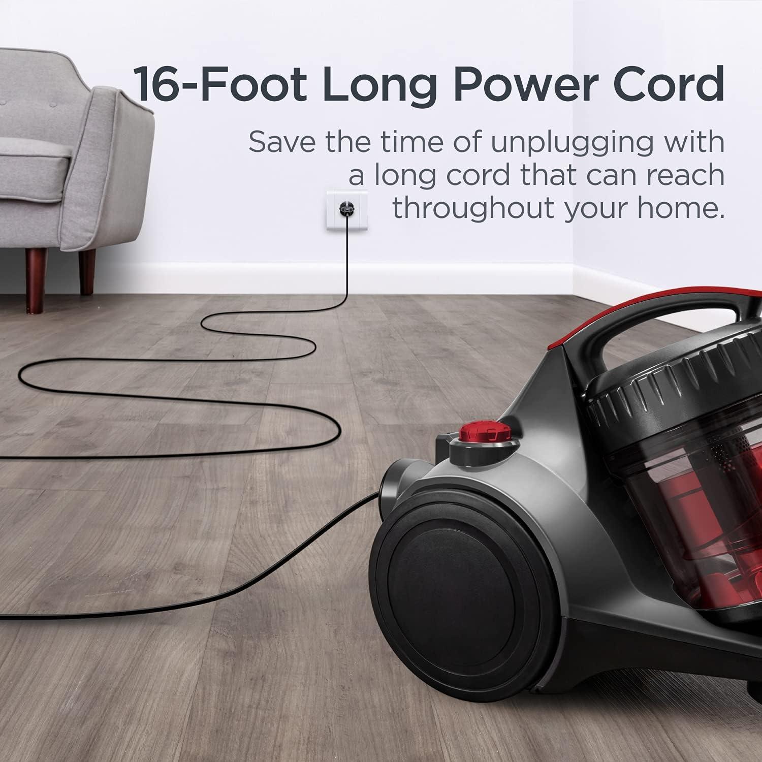 imageEureka Bagless Canister Vacuum with Washable HEPA Filter 16KPA Suction for CarpetsHard Floors Compact Design with 3 Cleaning Tools 2Motor Household Vacuum Lightweight and Easy ManeuverableRed