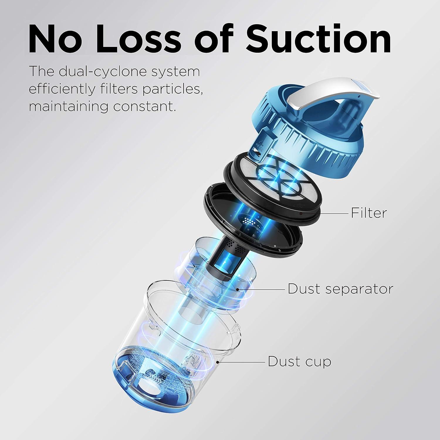 imageEureka Bagless Canister Vacuum with Washable HEPA Filter 16KPA Suction for CarpetsHard Floors Compact Design with 3 Cleaning Tools 2Motor Household Vacuum Lightweight and Easy ManeuverableBlue