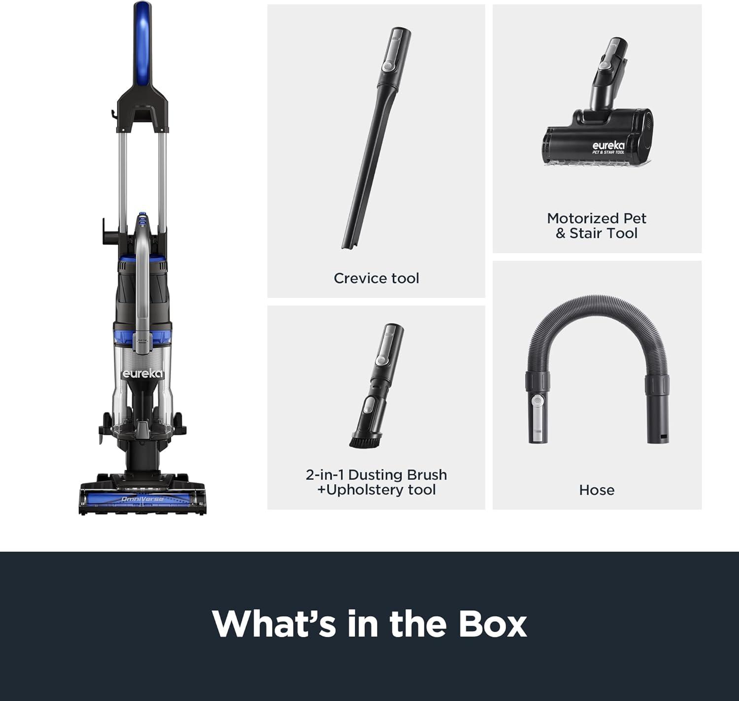 imageEureka Pet Upright Vacuum Cleaner for Carpet and Hard Floor Powerful Bagless Vacuum Cleaner for Home with HEPA Filter and Pet Tool OmniVerse NEU801BL with QuickShift Technology Blue