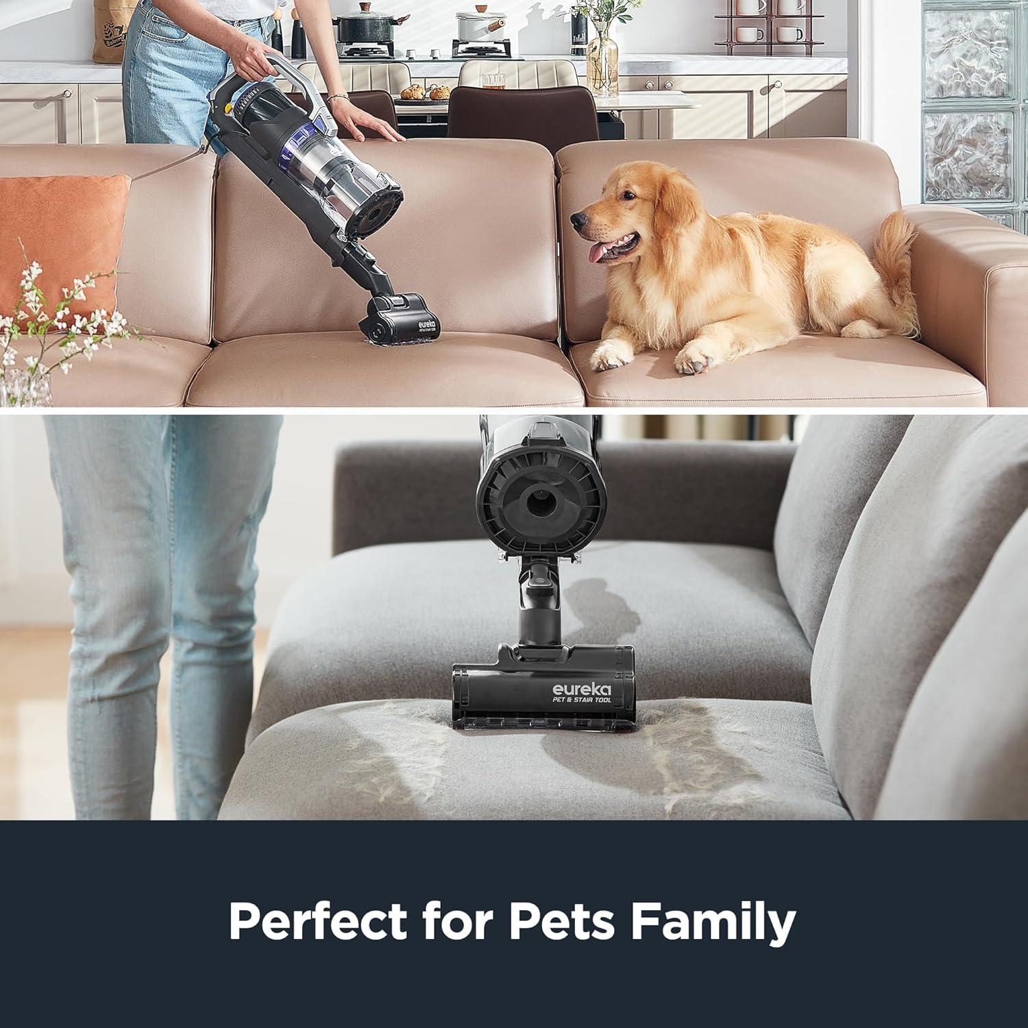 imageEureka Pet Upright Vacuum Cleaner for Carpet and Hard Floor Powerful Bagless Vacuum Cleaner for Home with HEPA Filter and Pet Tool OmniVerse NEU801BL with QuickShift Technology Blue