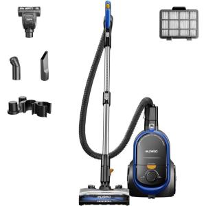 imageEureka Bagless Canister Vacuum with Washable HEPA Filter 16KPA Suction for CarpetsHard Floors Compact Design with 3 Cleaning Tools 2Motor Household Vacuum Lightweight and Easy ManeuverableIndigo Blue